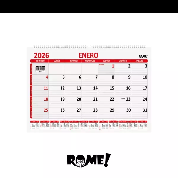 CALENDARIO RO - DOBLE OFICIO - APAISADO - ROJO