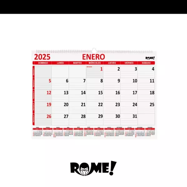 CALENDARIO RO - DOBLE OFICIO - APAISADO - ROJO