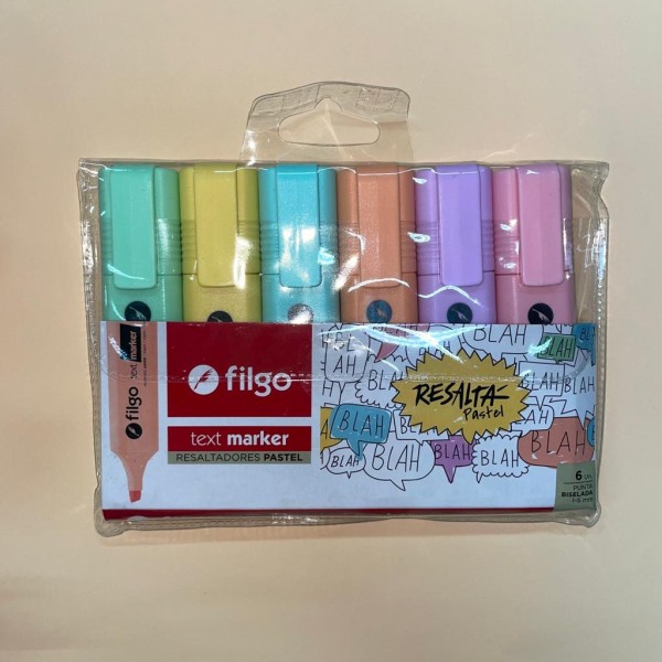 Resaltadores Filgo Text Marker Chato x6 Pastel