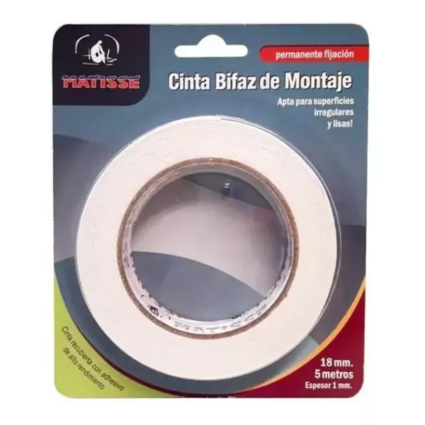 Cinta Adhesiva Bifaz de Montaje Matisse 18mm x 5m