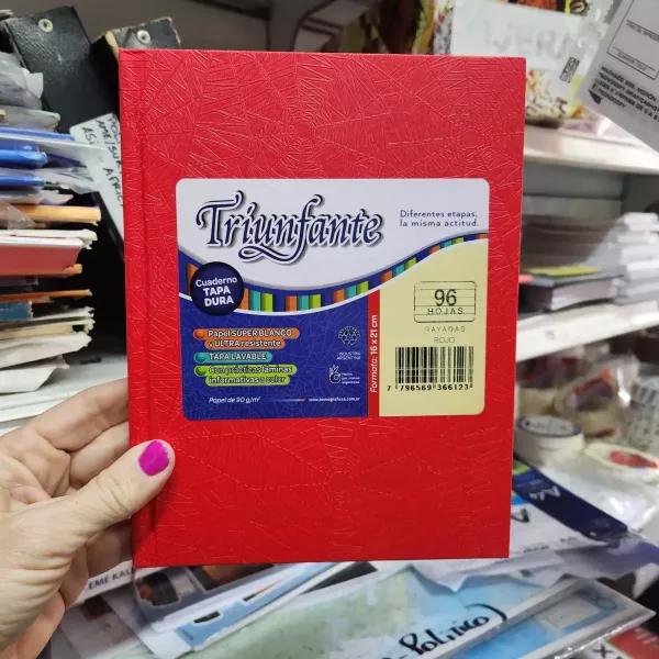 Cuaderno Escolar Triunfante Tapa dura x100 hojas Rojo