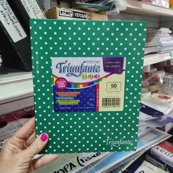 Cuaderno N°3/ABC/123 Triunfante Tapa dura Lunares x48 hojas Verde