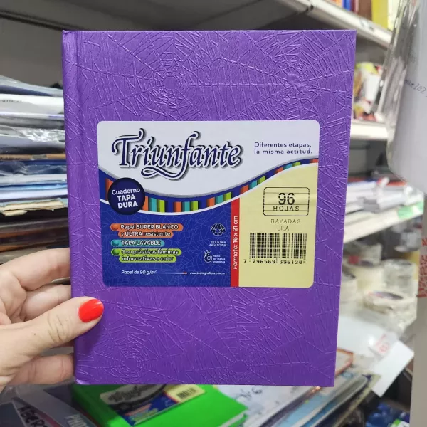 Cuaderno Escolar Triunfante Tapa dura x100 hojas Lila