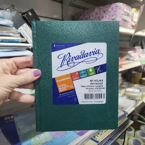 Cuaderno Escolar Rivadavia Tapa dura x50 hojas Verde