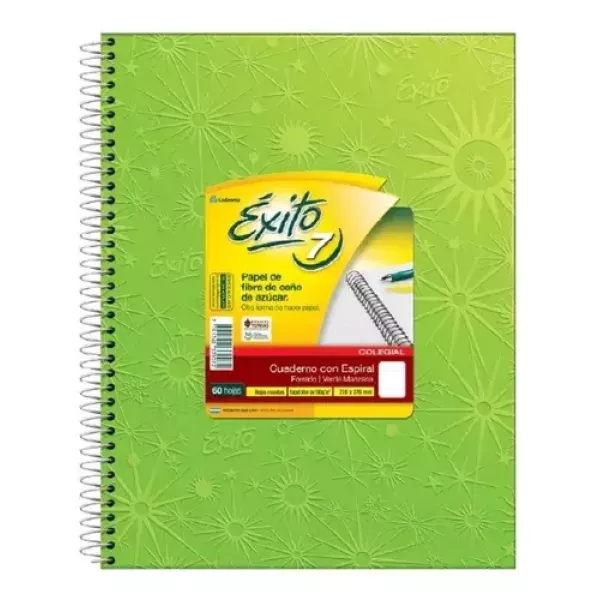 Cuaderno N°7/ABC Éxito Tapa dura x60 hojas Verde Manzana