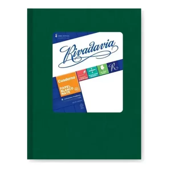 Cuaderno Escolar Rivadavia Tapa dura x98 hojas Verde 