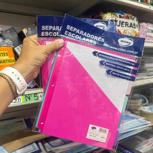 Separadores N°3 escolares Rideo  x5 pastel con Sobre