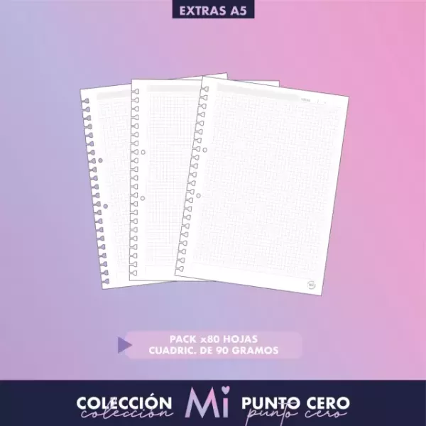 Repuesto Cuaderno A5 Mi Punto Cero x80 hojas CUADRICULADAS