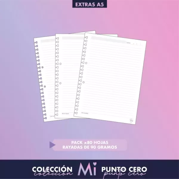 Repuesto Cuaderno A5 Mi Punto Cero x80 hojas RAYADAS