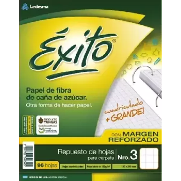 Repuesto N°3 Éxito x96 hojas cuadriculadas grande