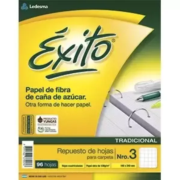 Repuesto N°3 Éxito x96 hojas cuadriculadas