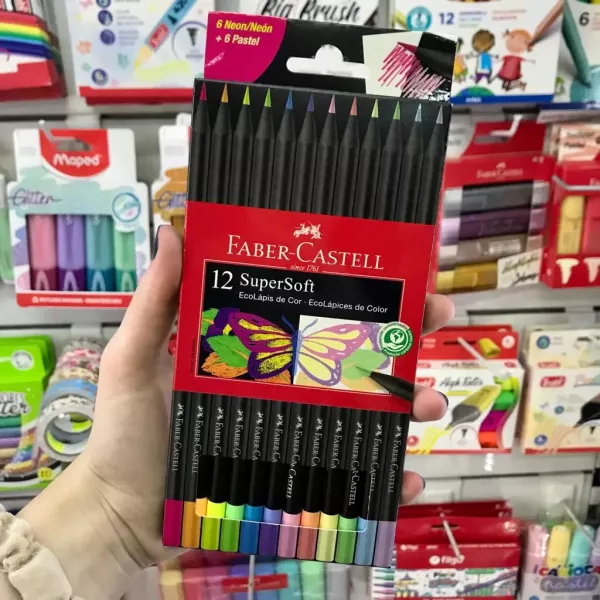 Lápices de colores Faber Castell SuperSoft Neón y Pastel x12