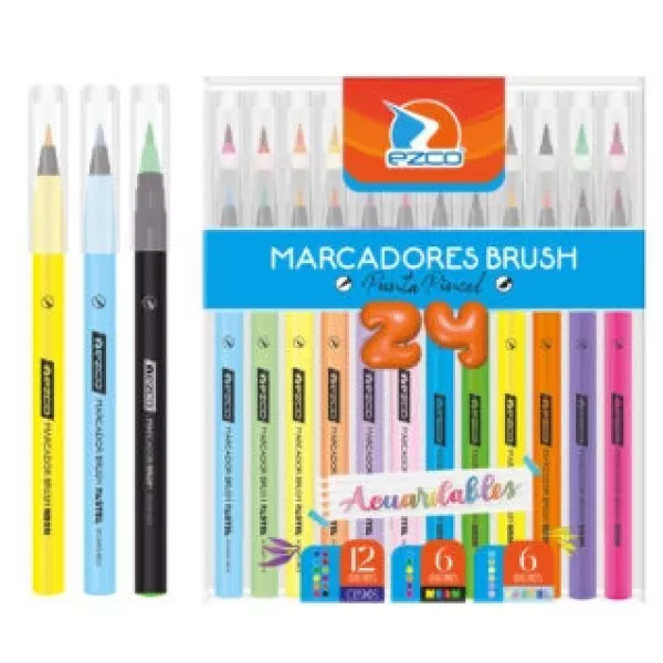 Marcadores Ezco Brush x 24 ACUARELABLES