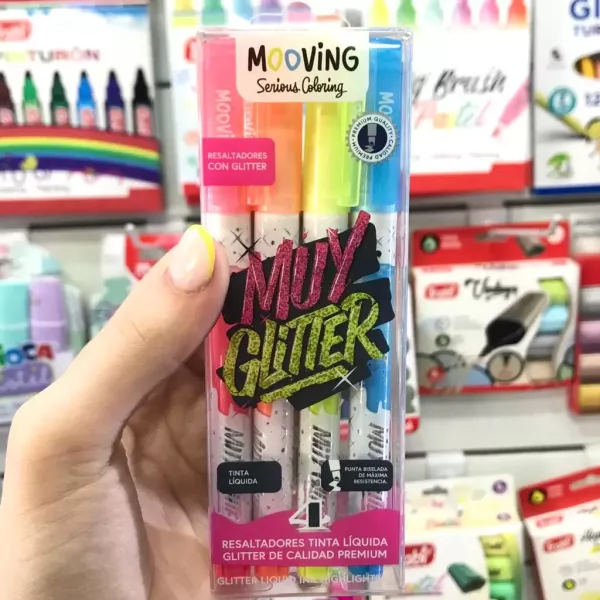 Resaltadores con Glitter Mooving x4