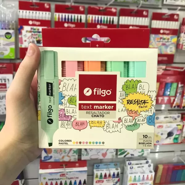 Resaltadores Filgo Text Marker Chato x10 Pastel